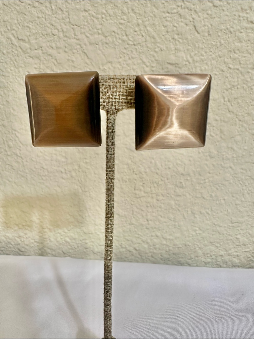 Vintage Cats Eye Like/Brushed Bronze Square Glass Earrings (Chunky)